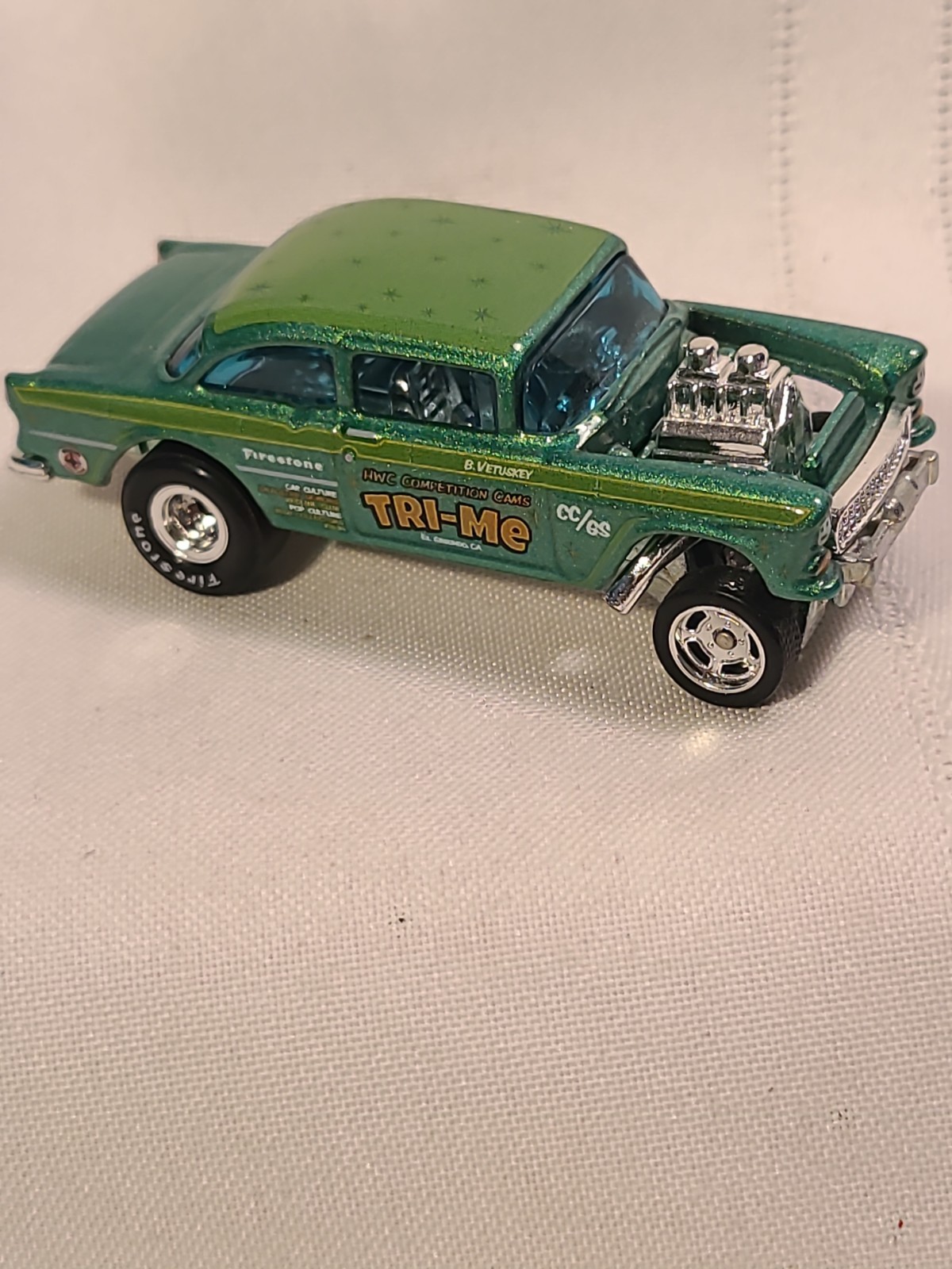 Hot Wheels Car Culture Dragstrip Demons ‘55 Bel Air Gasser Green Metal Base