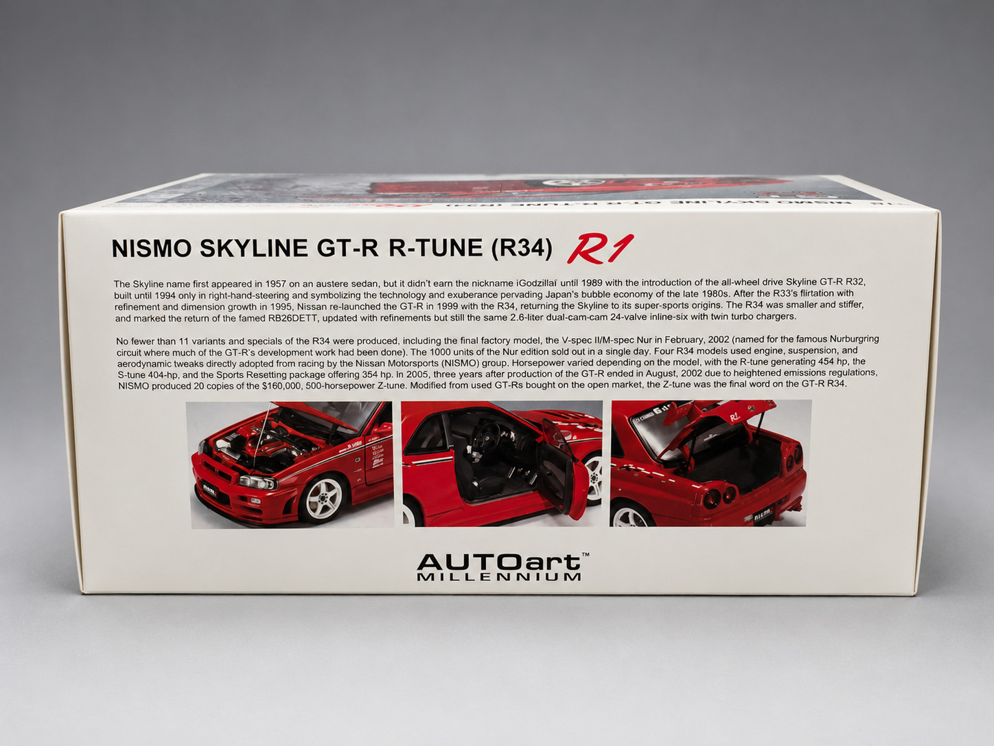 *RARE* AUTOart 1/18 Nissan Skyline GT-R R34 Nismo R-Tune R1 Active Red 77357 NEW
