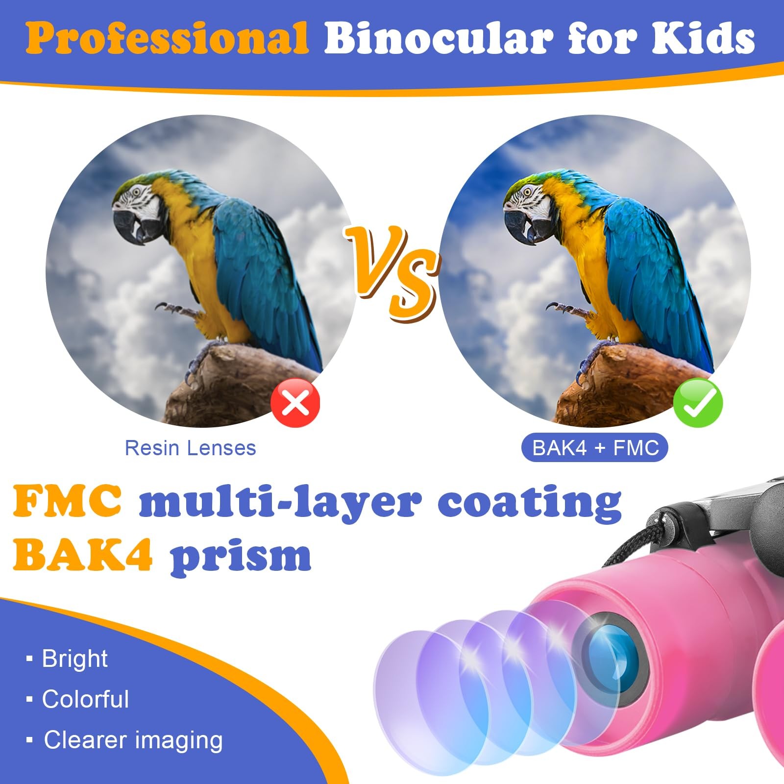 Compact 8×21 Binoculars for Kids 3-12 Years – Shockproof Mini Telescope