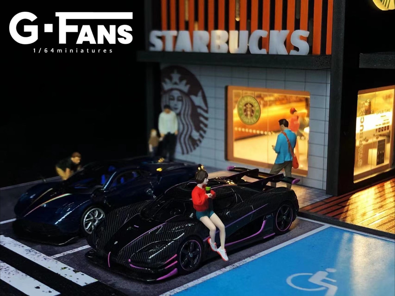 Diorama 1/64 Garage Model LED Lighting Gas Station Scene Display Case Gift