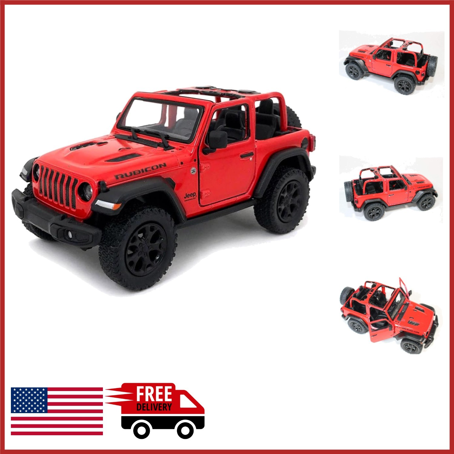5 Inch Jeep Wrangler Rubicon Die Cast Model Car Red Pullback Action Toy