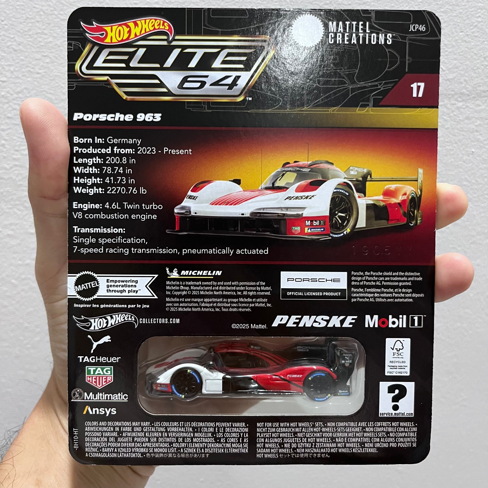 Hot Wheels Elite 64 #17 Porsche 963 Penske Racing JCP46-9893 with Protector BOX
