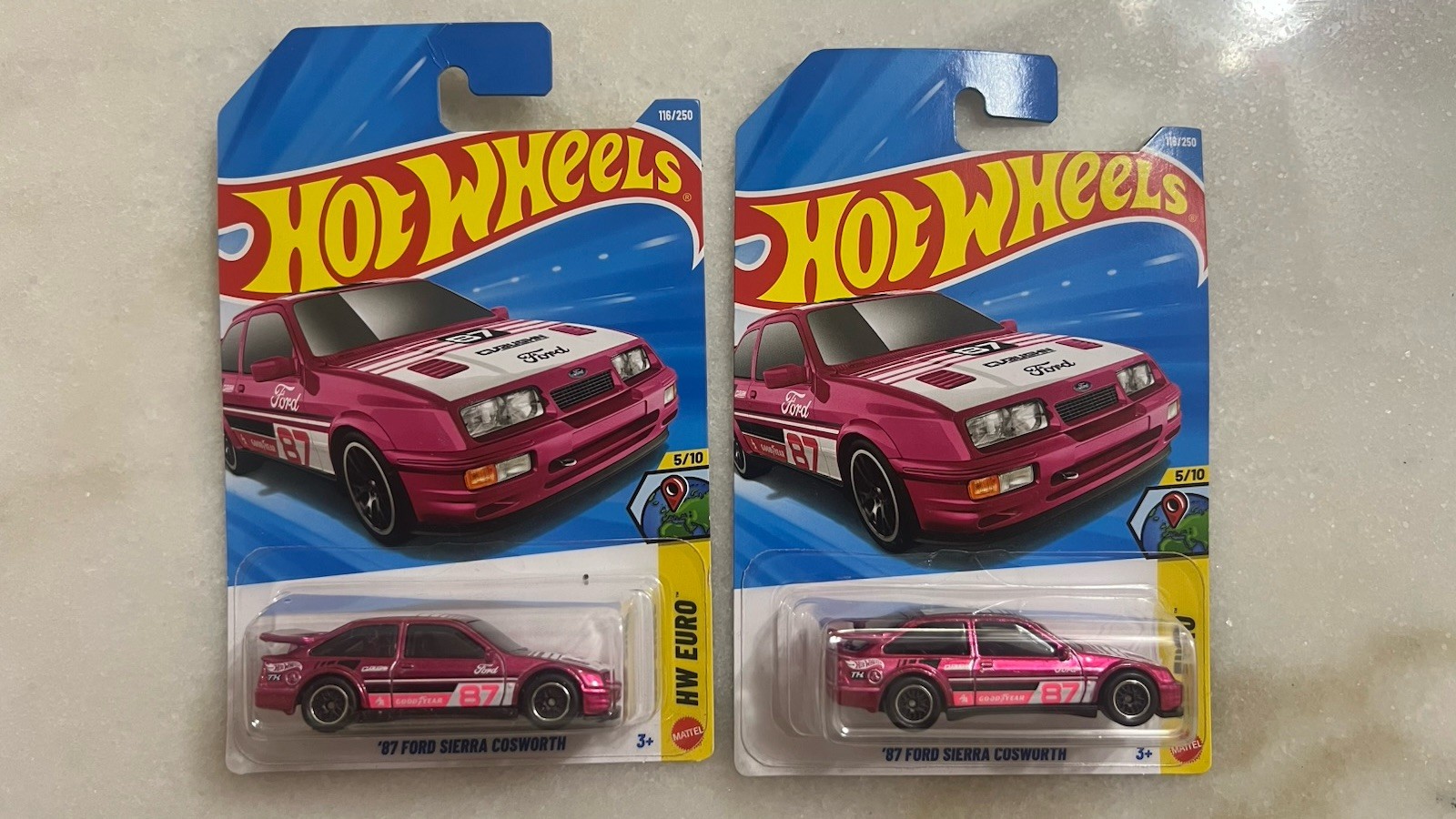 Hot Wheels HW Euro ’87 Ford Sierra Cosworth Pink. Chase lot of 2
