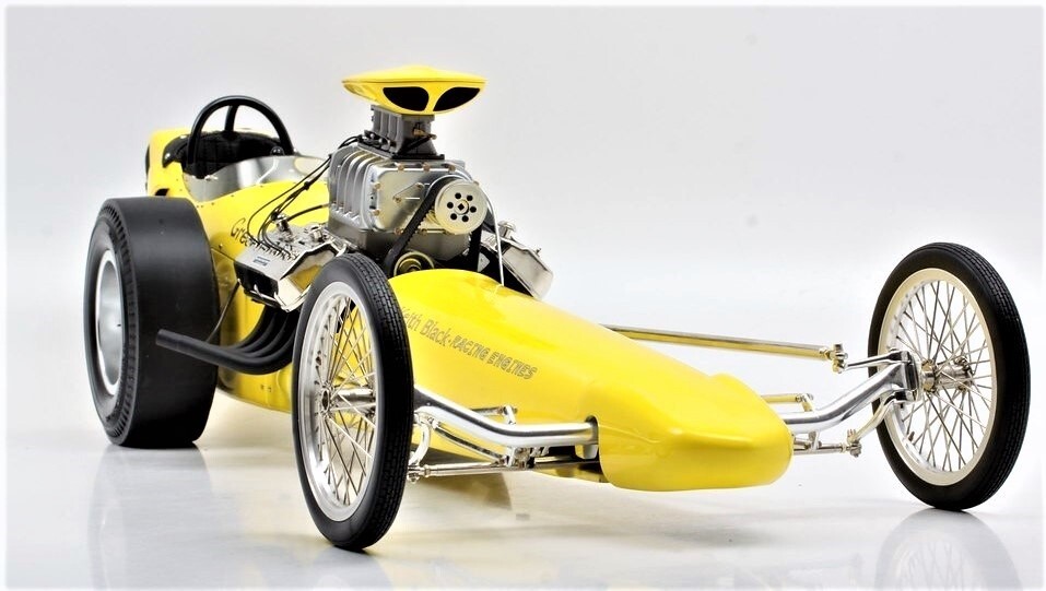 Dragster Race Car Classic Custom Hot Rod Racer Promo Model Drag Carousel Yel1 18