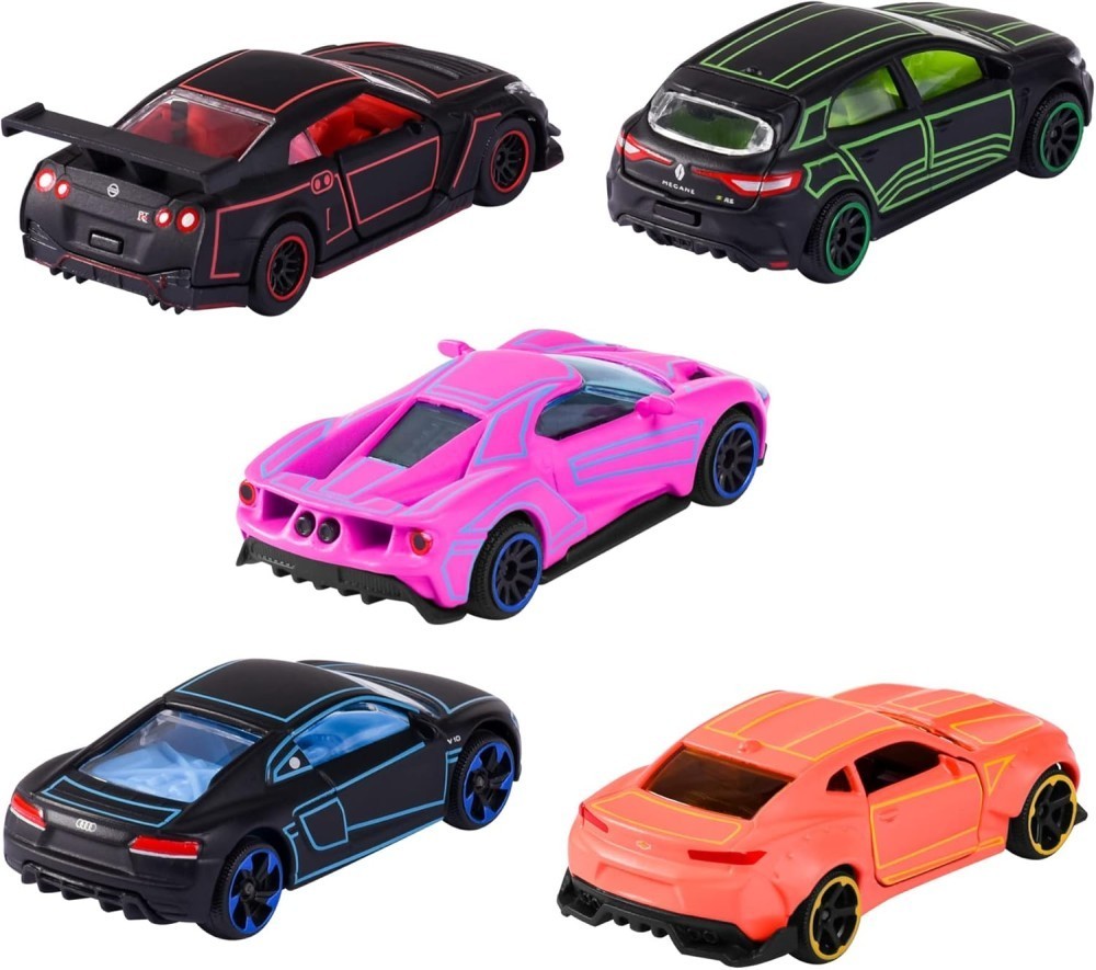 Majorette Light Racer 5-Car Set · Neon Colours · Brand New · Free UK P&P