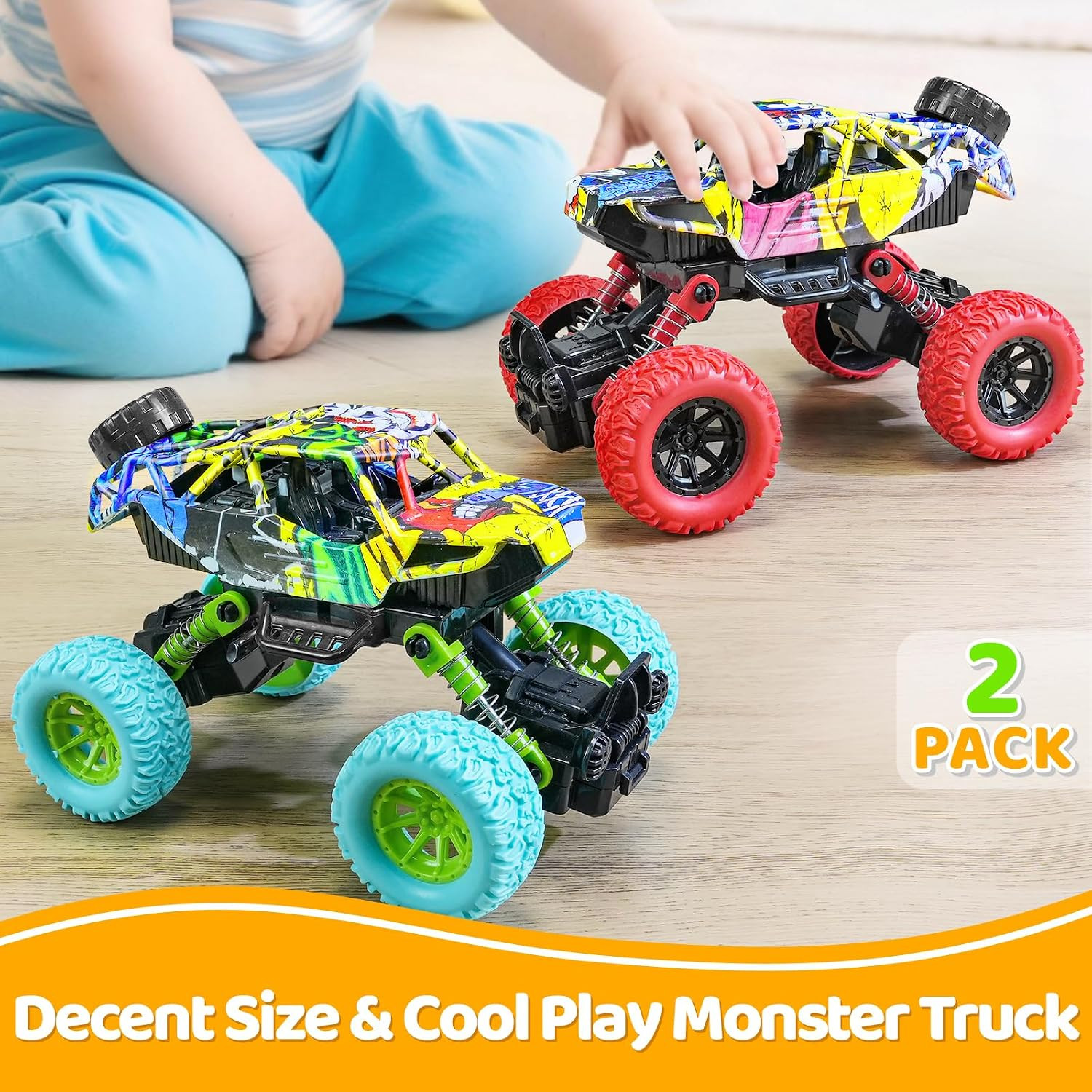 Beestech 6.3 Inch Monster Truck Toys for Boys 3 4 5 6 7 Years Old, Pull Back Fri