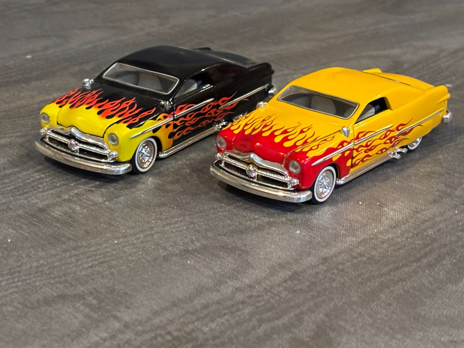 Two 1949 Ford Coupe Customs W/ Flames Jada Toys 1:32 Diecast 5″ PullBack Action
