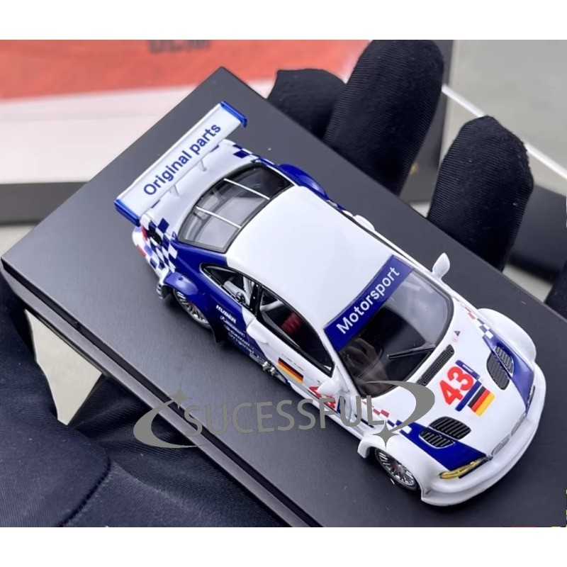 DCM 1:64 White BMW M3 GTR E46 #43 Widebody Diecast Sports Car Display Model