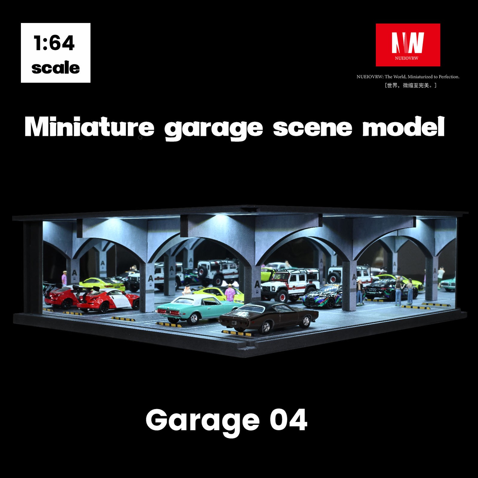 Diorama 1/64 Diecast Car Garage Model LED Street Building Multi-store Display US