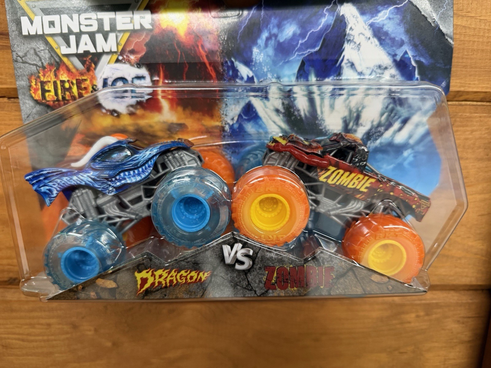 Monster Jam Fire & Ice 1:64 Dragon vs Zombie Diecast 2-Pack Unopened Box