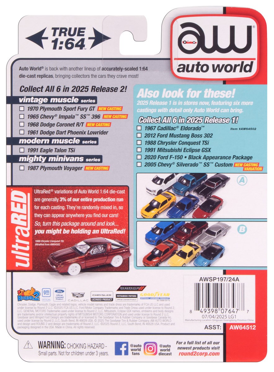 Auto World Vintage Muscle Danube Blue 1965 Chevy Impala SS 396 1:64 Diecast Car