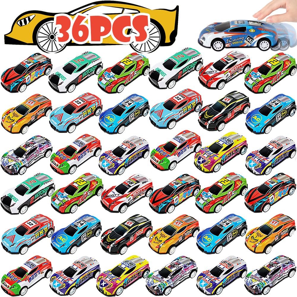 36 Pack Pull Back Toy Cars Mini Die-Cast Race Cars Vehicles Bulk Party Fav