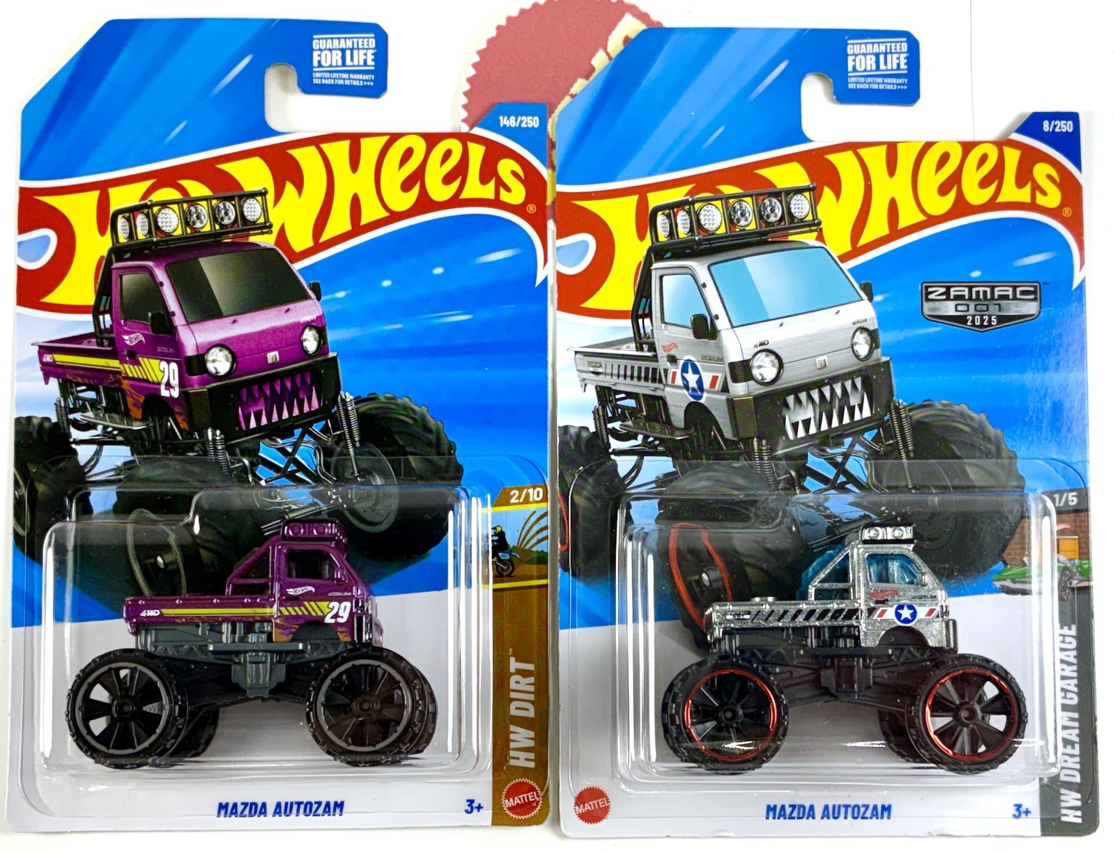 2026 & 2025 HOT WHEELS Mazda Autozam Monster Truck, Texas Toot Zamac,Purple 2pcs
