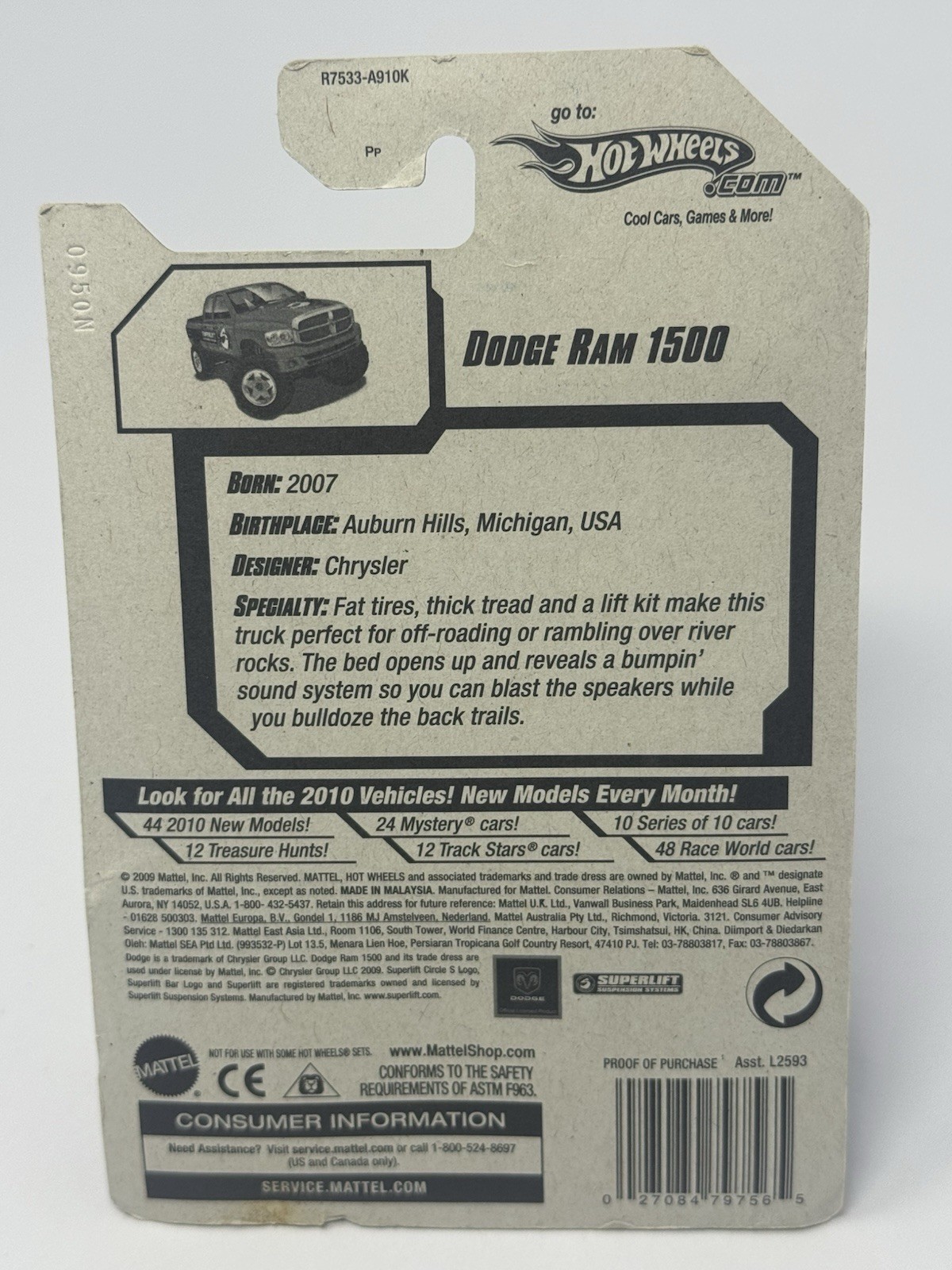 Hot Wheels 2010 Performance Lifted Superlift Red Dodge Ram 1500 #108 A5