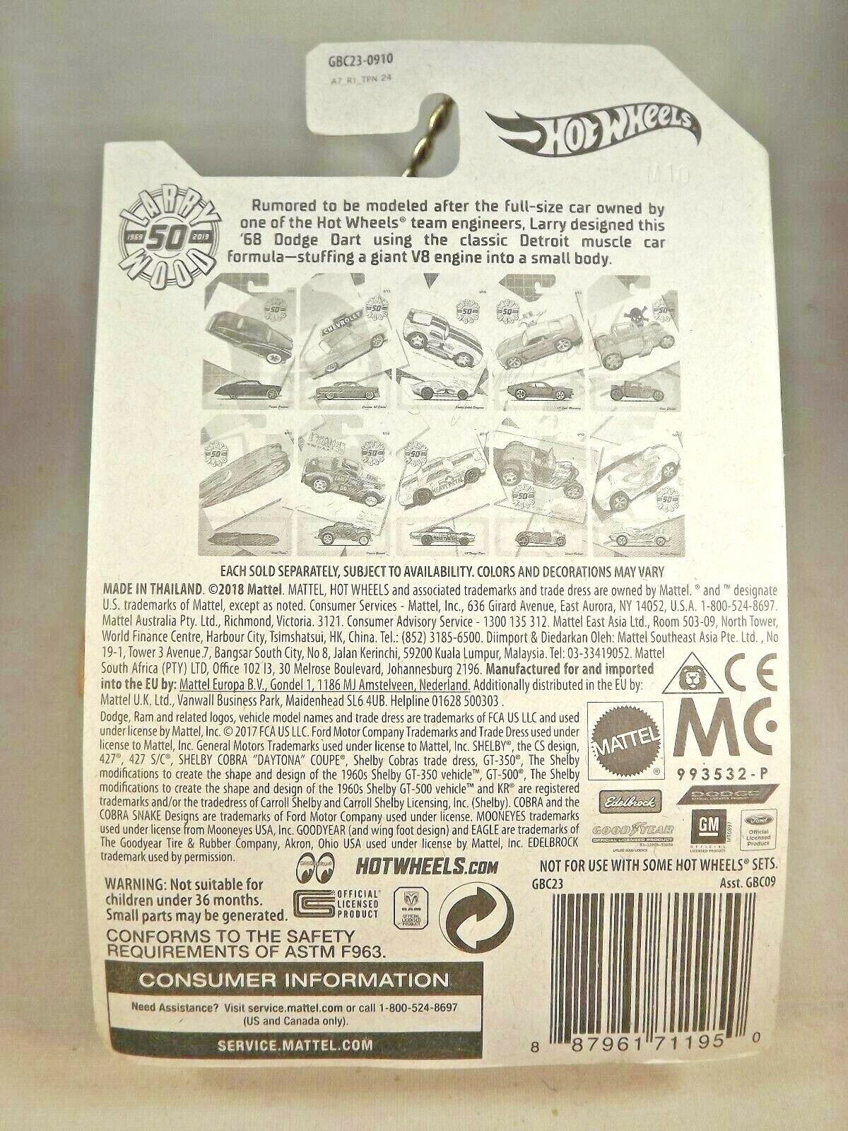 2019 Hot Wheels Larry Wood 50 Years Series 8/10 ’68 DODGE DART Silver w/BlackMC5