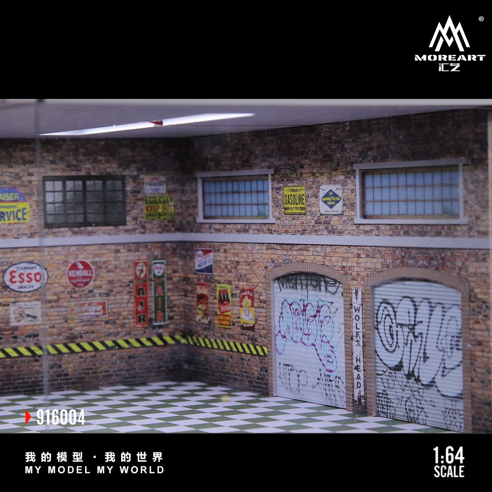 1/64 Garage Diorama Diecast Car Display Case LED Lighting Parking Lot Scene US