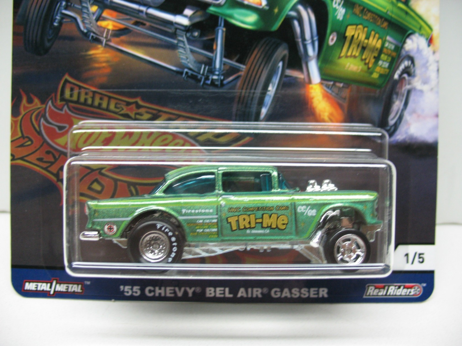 2018 Hot Wheels 50th Premium ’55 Chevy Bel Air Gasser Tri-Me Dragstrip Demons