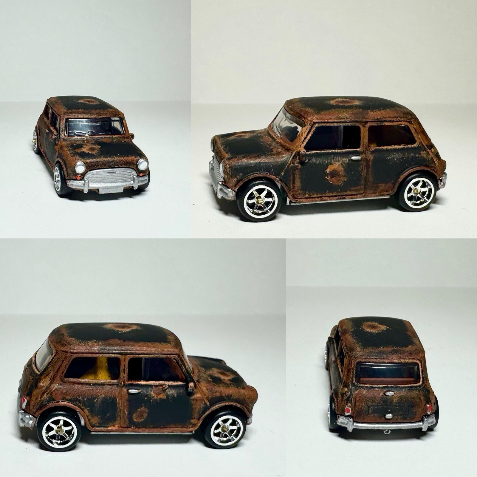 Custom Hot Wheels Black Austin Mini Cooper S Rat Rod W/ Real Riders