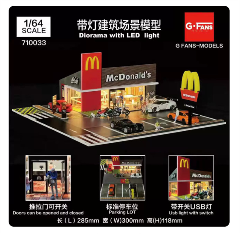 Diorama Car Garage Model LED Lighting Car Parking Lot Scene Display Model 1/64