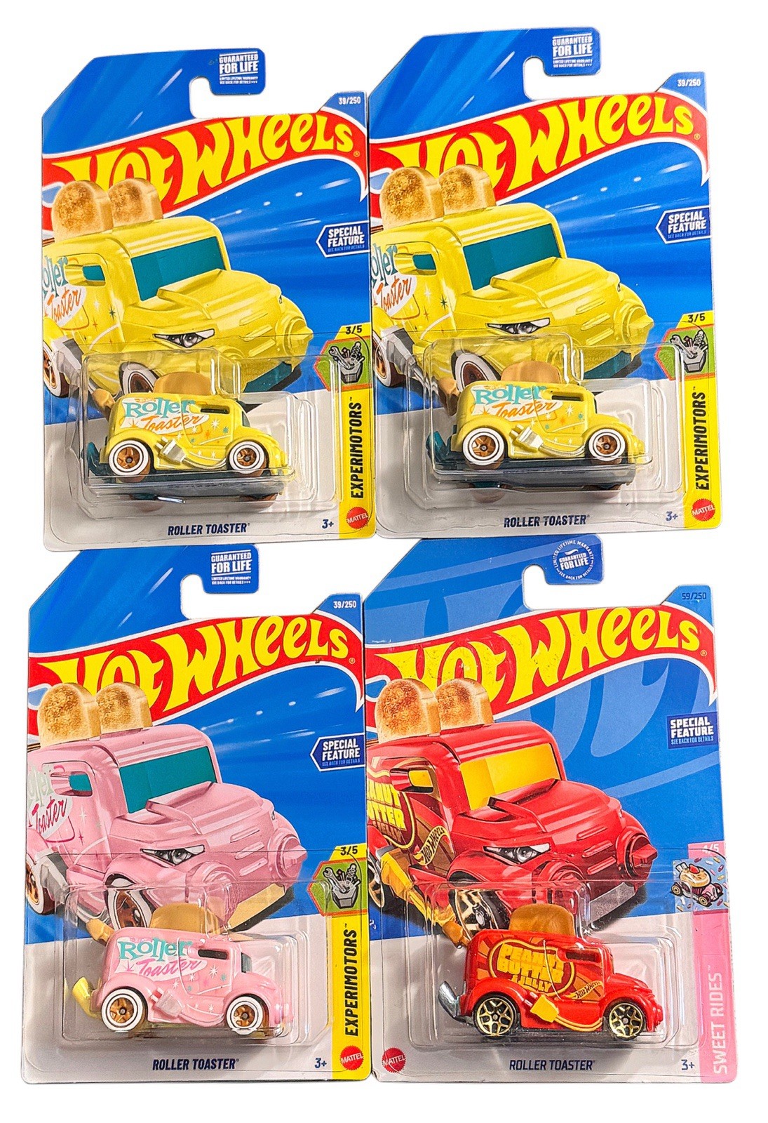 Hot Wheels Roller Toaster Lot of 4 Yellow Pink Red Experimotors Sweet Rides 🔥
