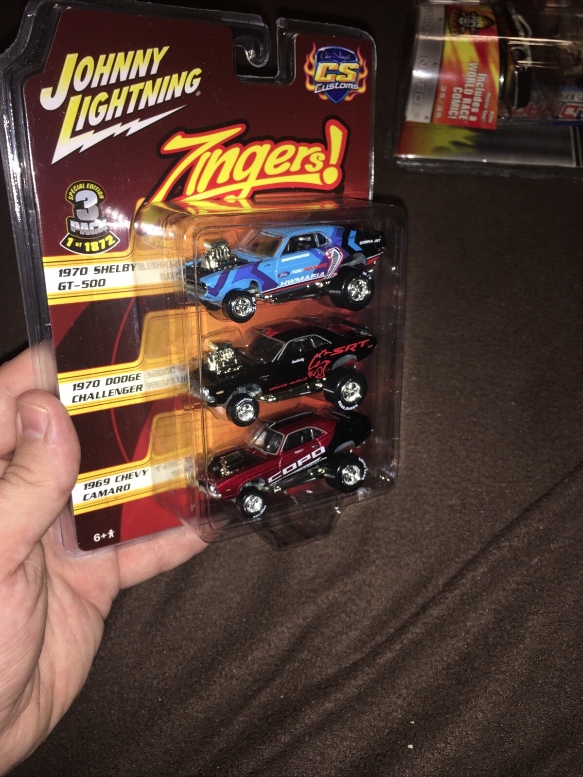 JOHNNY LIGHTNING ZINGERS CS CUSTOMS 3 PACK 70 SHELBY/70 CHALLENGER/69 CAMARO