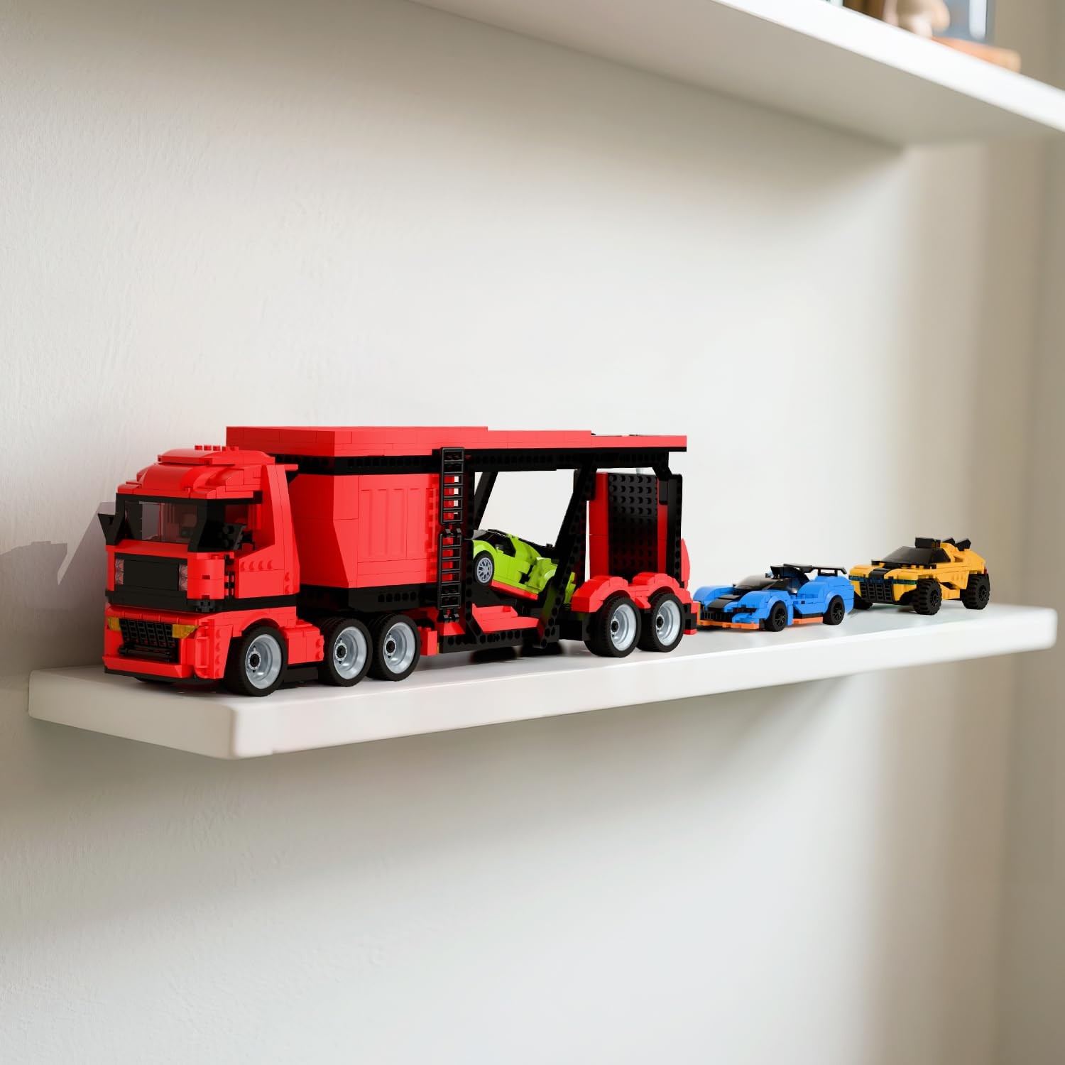 Micro Brick Car Transporter with 3 Sports Cars Building Set – Truck Toy with …