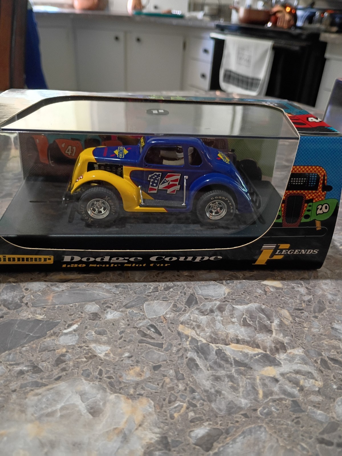 Pioneer F Legends 1934 Dodge Coupe 1:30 Diecast Slot Car Blue/Yellow Case