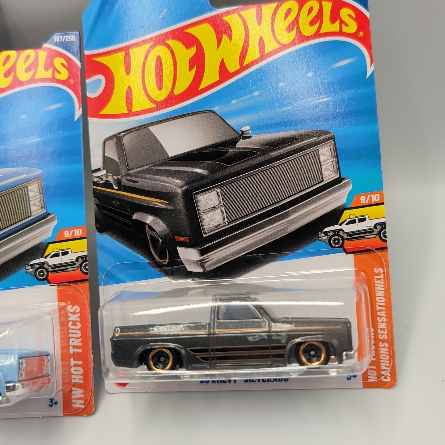 2026 HOT WHEELS ’83 CHEVY SILVERADO HW HOT TRUCKS GRAY BLACK WIDOW BLUE LOT OF 3
