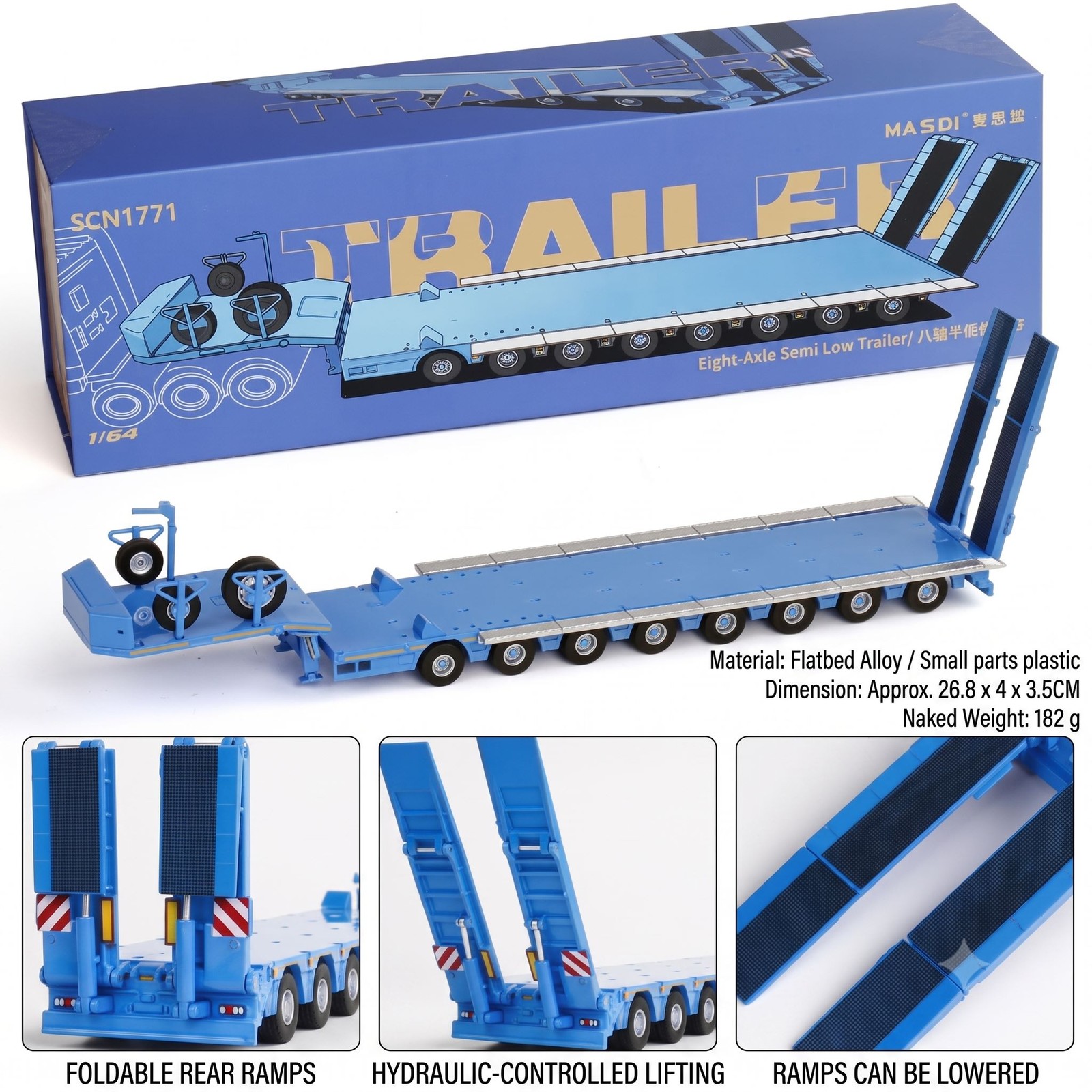 MASDI 1:64 Scania R650 Tractor 8-Axle Lowboy Trailer Truck Combo Variations