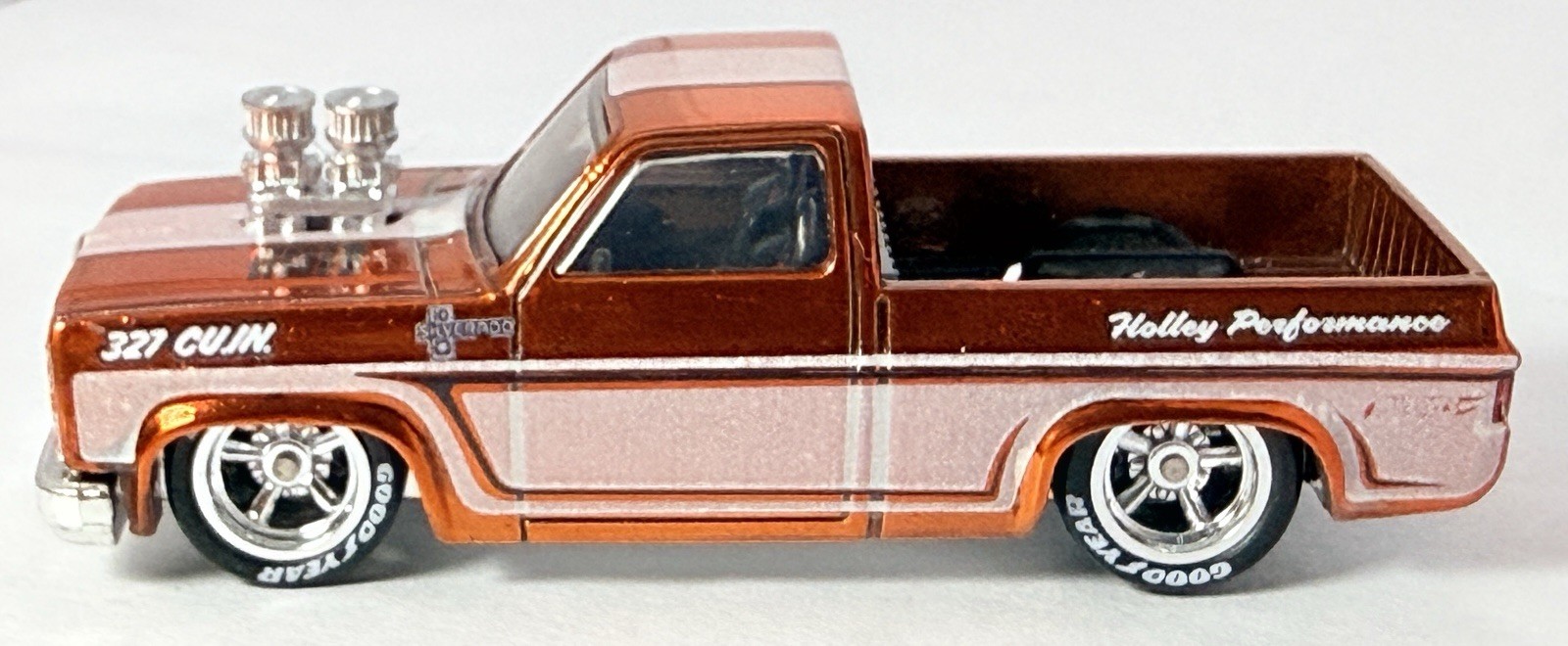 Hot Wheels Custom ’83 Chevy Silverado Holley 327 Copper Real Riders Loose Pickup