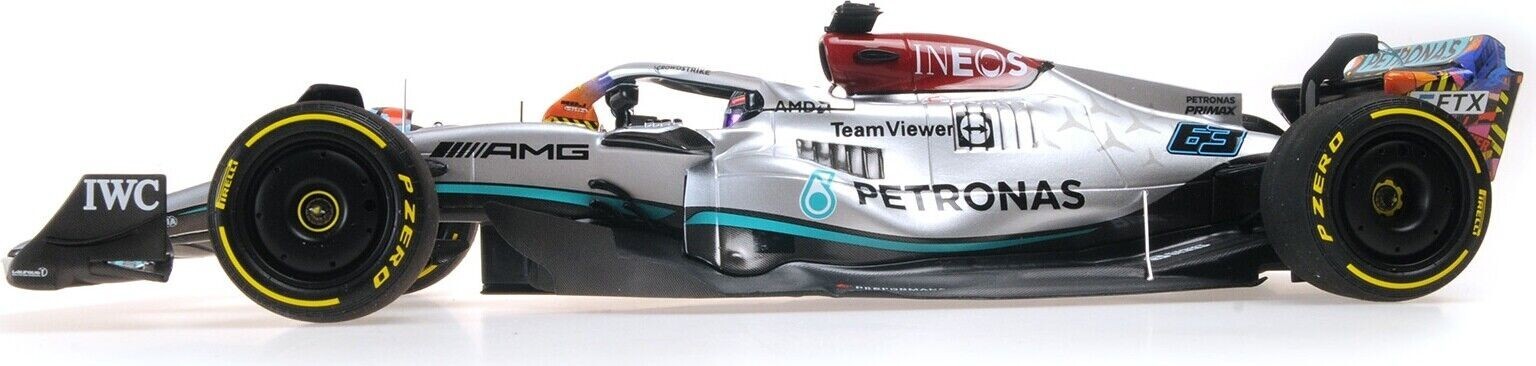 George Russell #63 2022 Mercedes AMG W13E Miami GP 1:18 By Minichamps