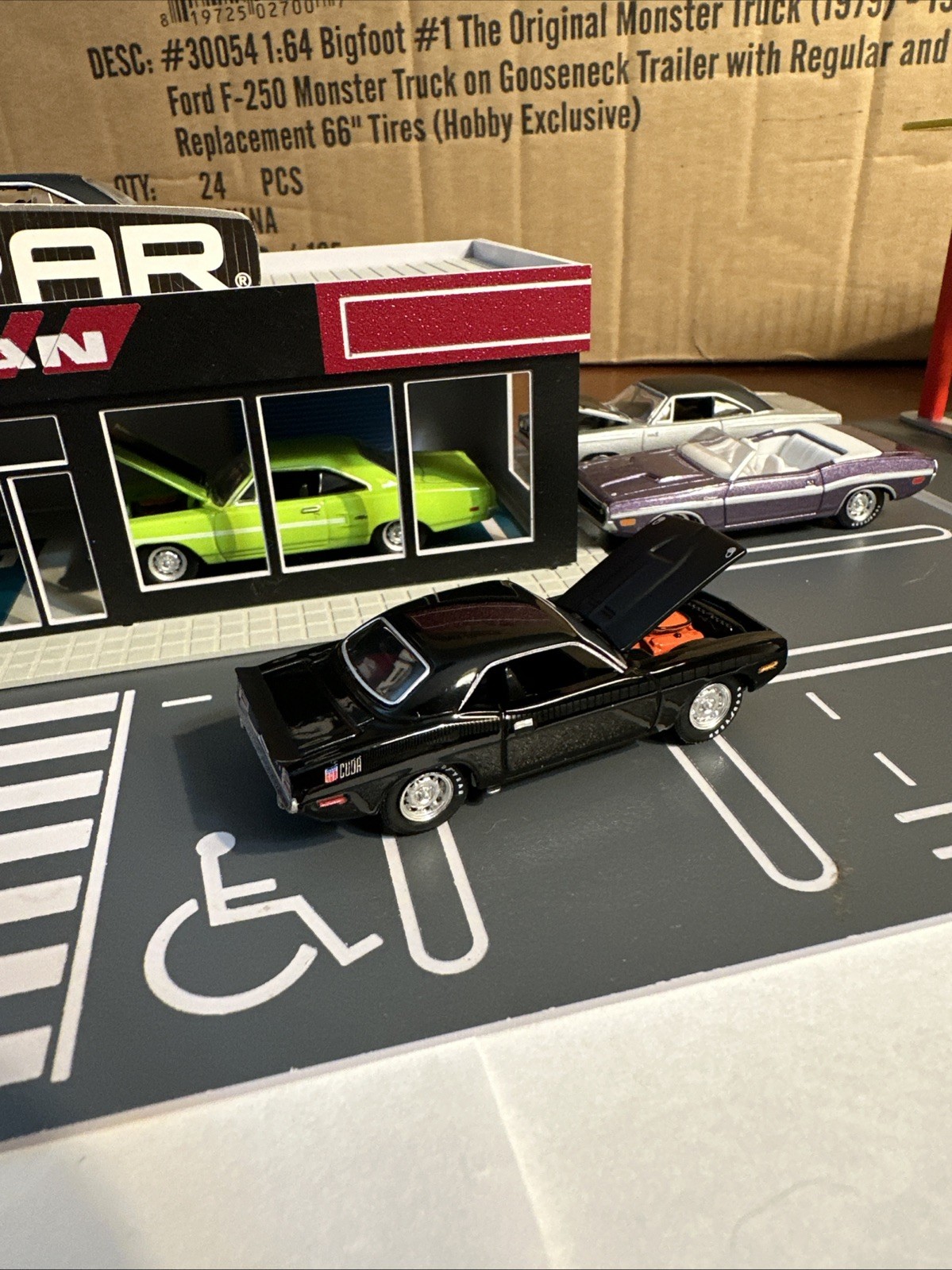 2025 Greenlight 1970 AAR Cuda Black With Stand 1/64 Adult Collectible