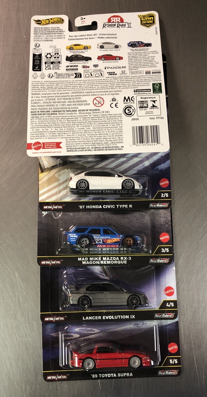 HOT WHEELS 2025 RONIN RUN II CAR CULTURE ( SET OF 5 ) HONDA CIVIC NISSAN TOYOTA