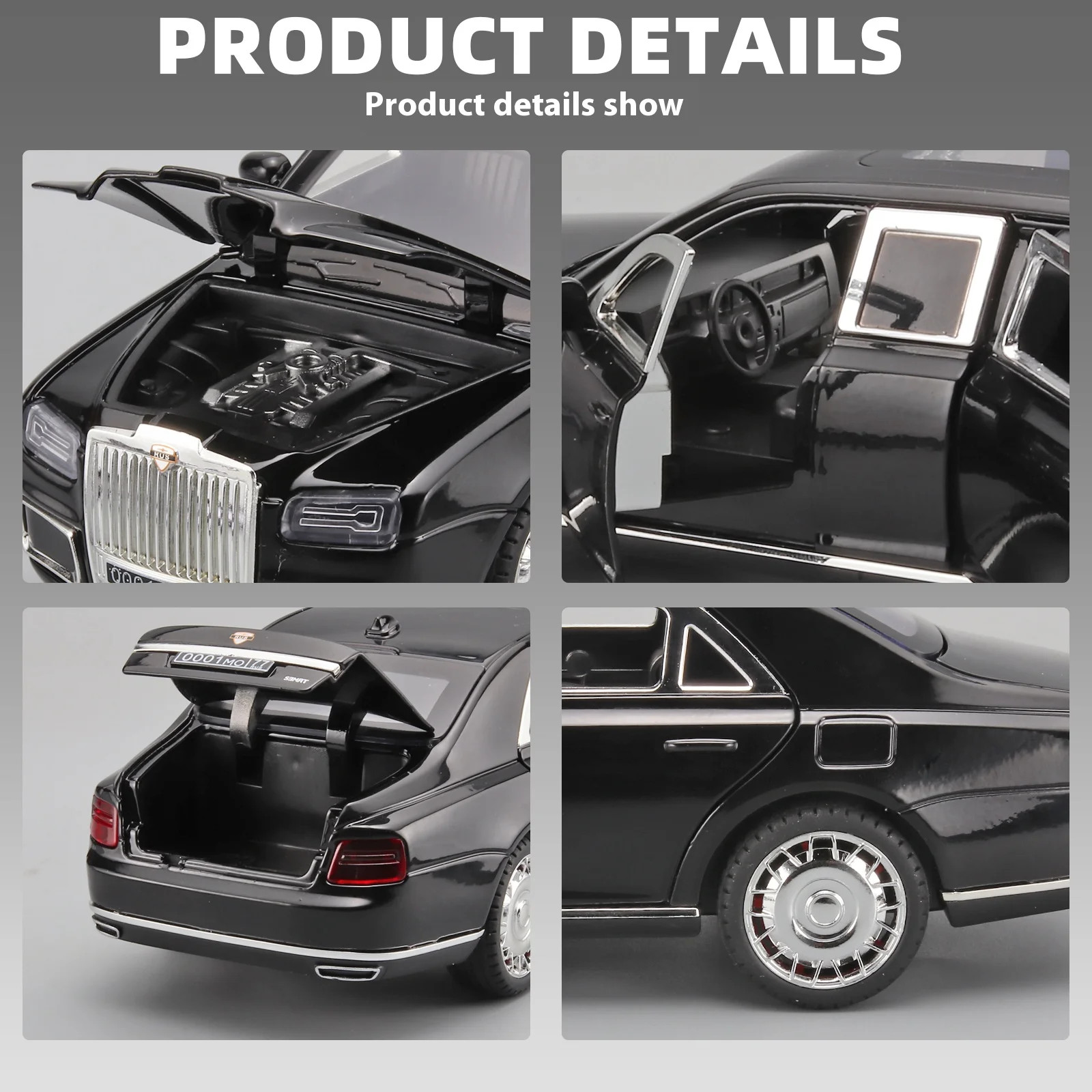 1:24 Aurus Senat Russia Limousine Alloy Diecast Car Model Sound Light Classic Co