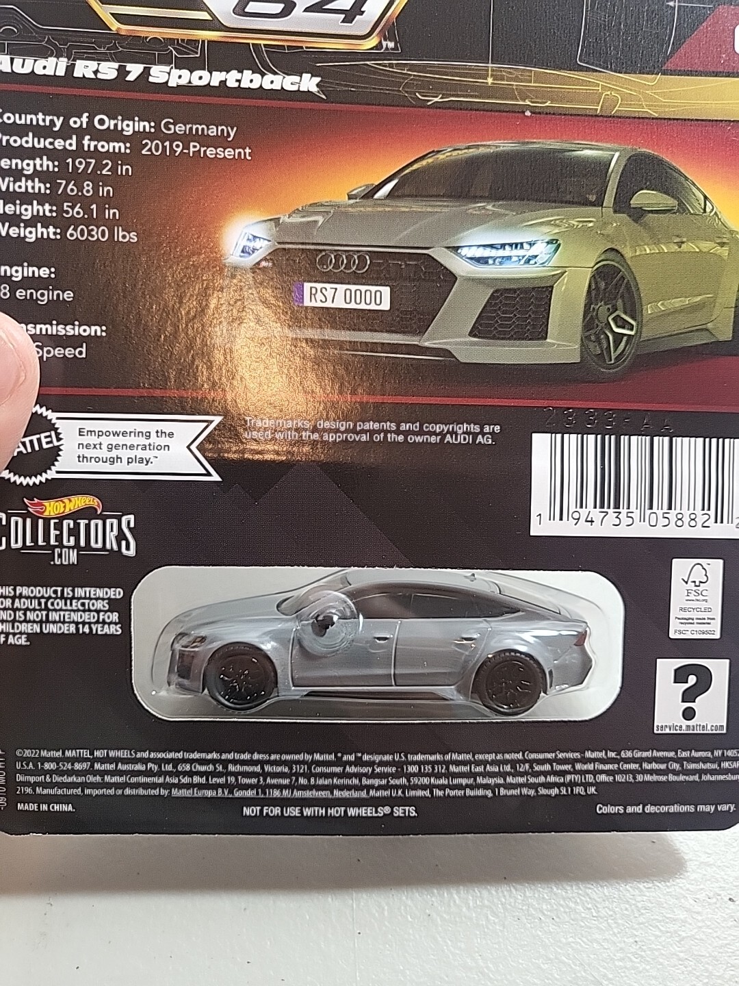 Hot Wheels Collectors Elite 64 Series Audi RS 7 Sportback #6 In Series