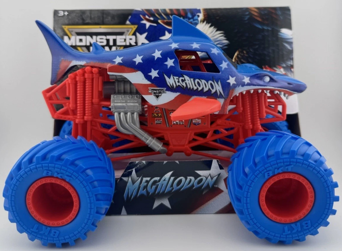 NEW RELEASE Monster Jam Megalodon Monster Truck 1:24 Stars & Stripes
