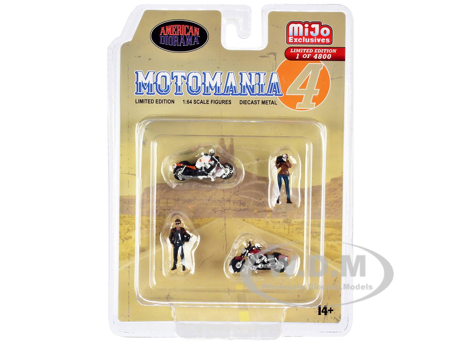 “MOTOMANIA 4” DIECAST FIGURES & MOTORCYCLES 4 PC SET 1/64 AMERICAN DIORAMA 76504