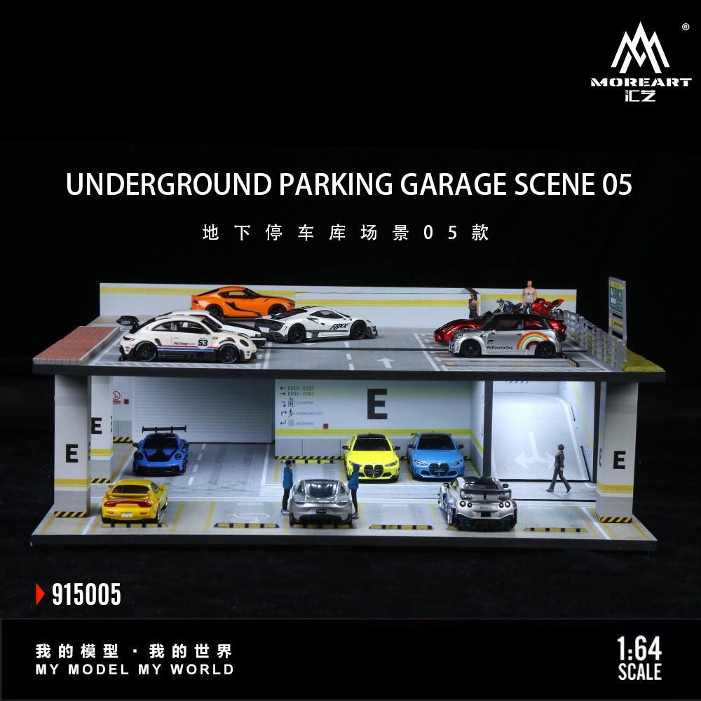 Diorama 1/64 Diecast Car Garage Model LED Lighting Car Display Building Scene US