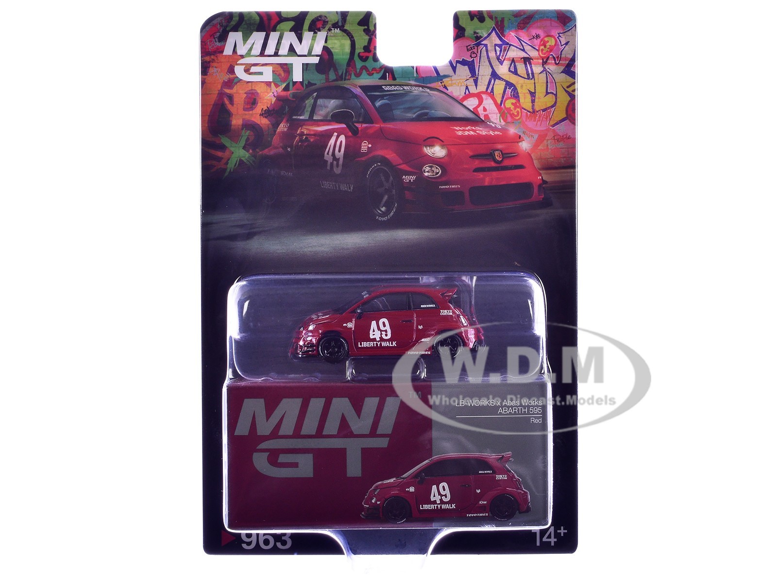 ABARTH 595 #49 “LB-WORKS X ABAS WORKS” RED 1/64 DIECAST CAR BY MINI GT MGT00963
