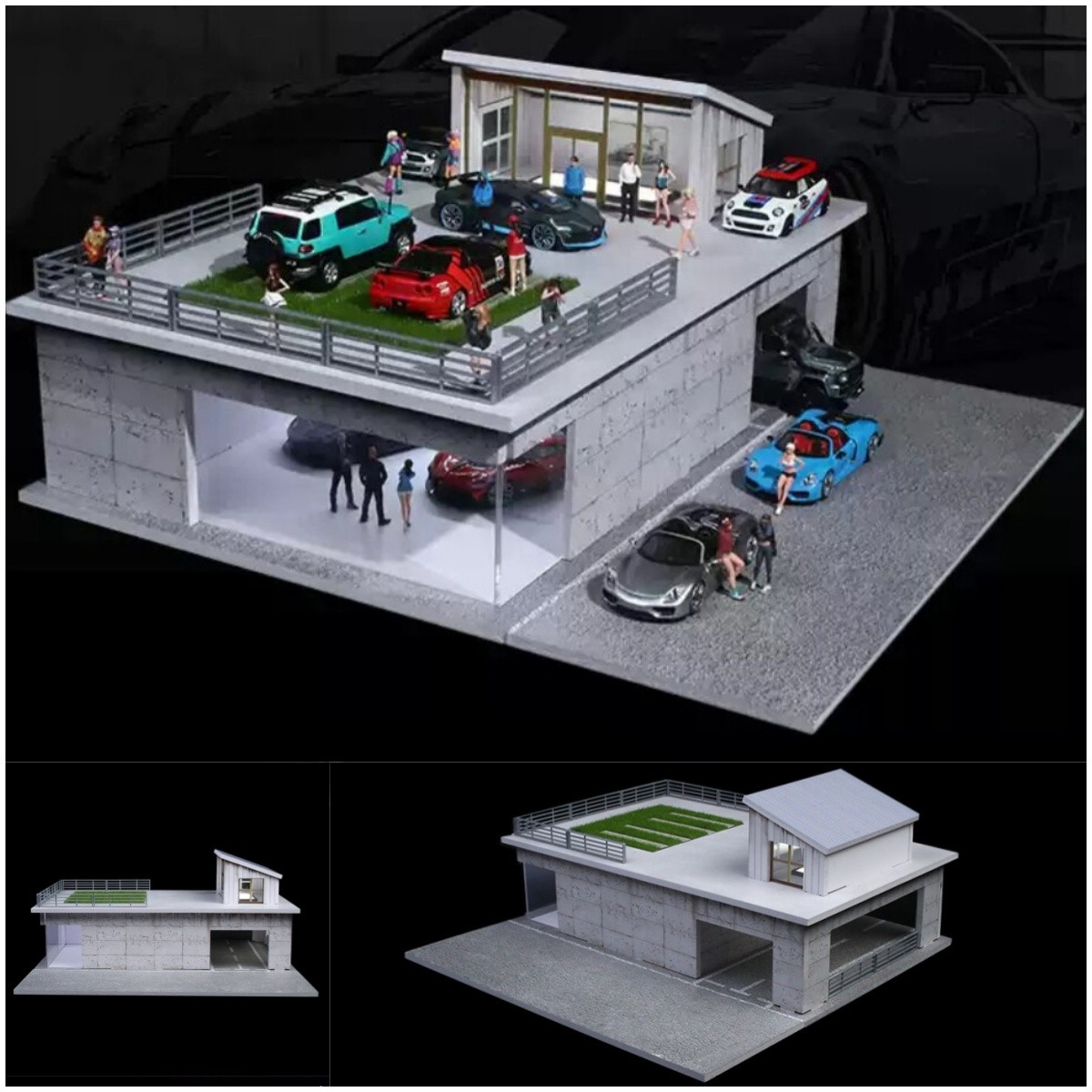 1:64 Diorama Diecast Garages Building Model LED Display Parking Lot Scene US