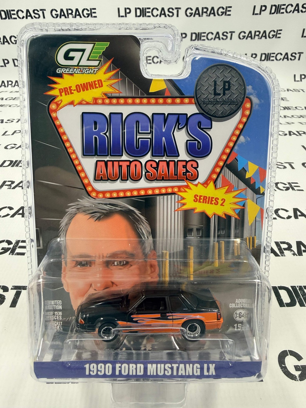 GREENLIGHT 1990 Ford Mustang LX Orange w/ Flames LP Exclusive 1:64 Diecast Ricks