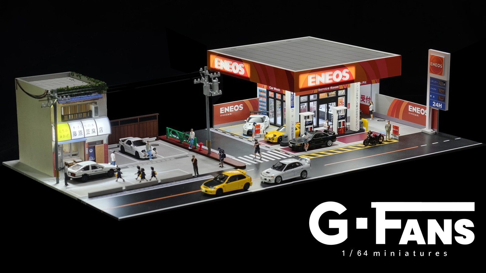Diorama 1/64 Car Garage Model LED Lighting City Parking Lot Scene Display Model