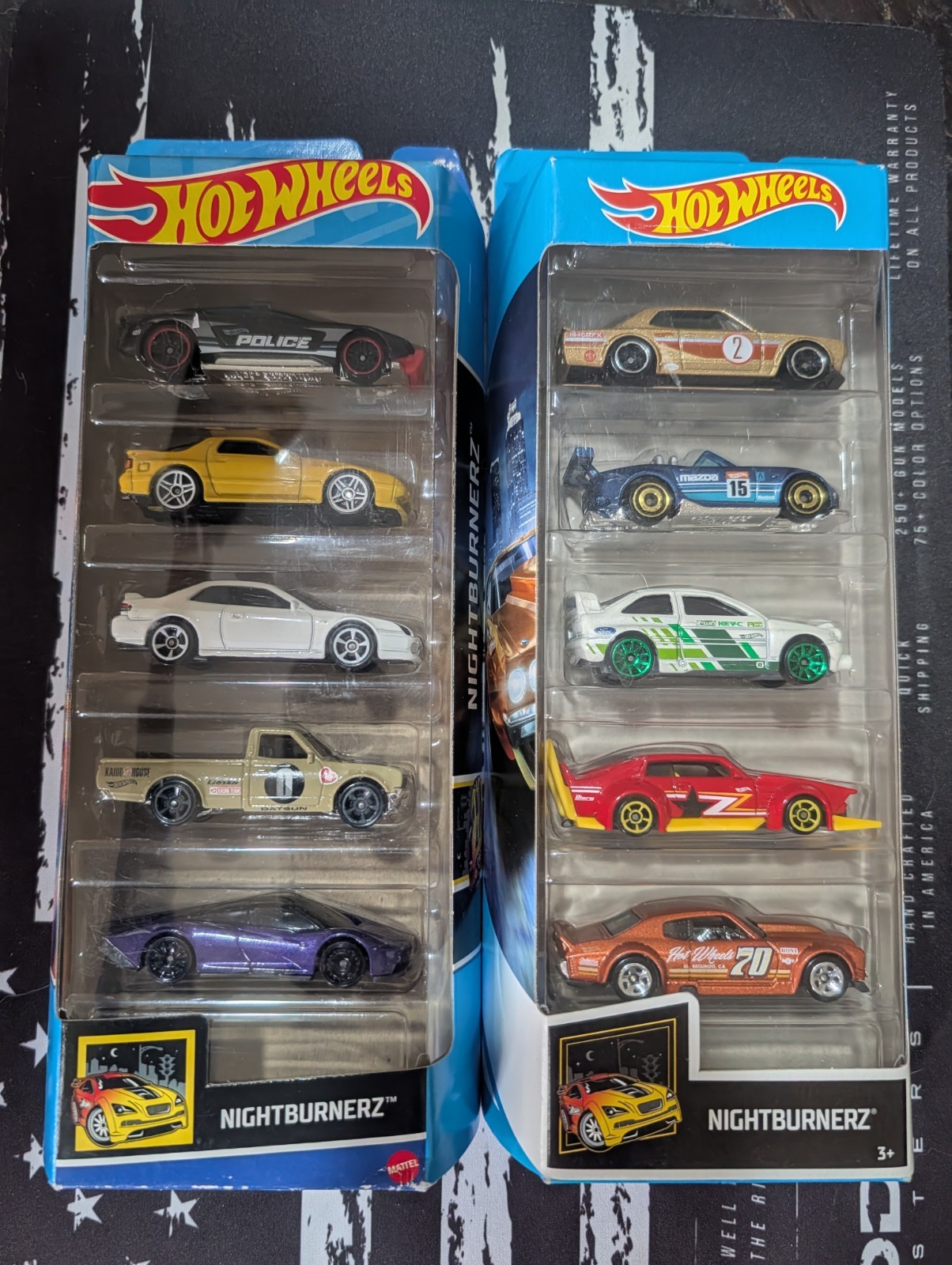 2 Hot Wheels Nightburnerz 5 Pack Diecast Car Lot NIP Nissan Datsun Honda Mazda