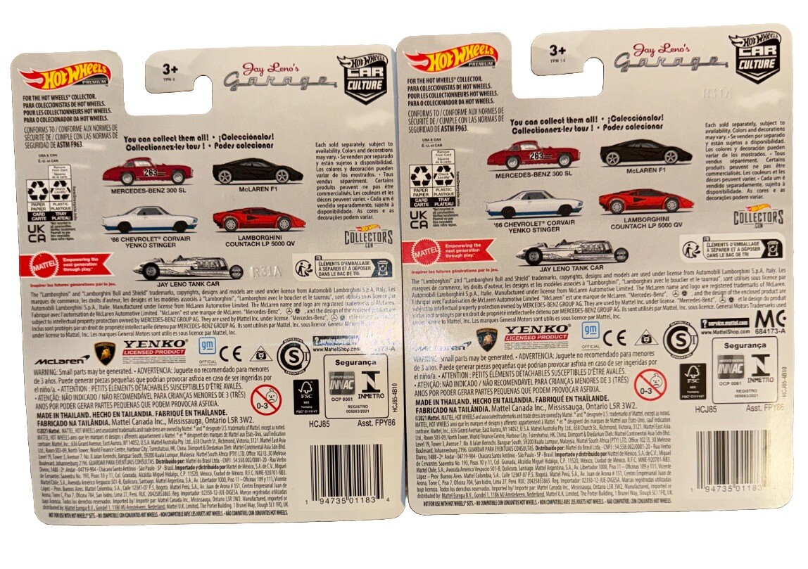 Lot Of 2 Hot Wheels Exotic Jay Leno Tank Car Real Ridders Metal Chassis Body New