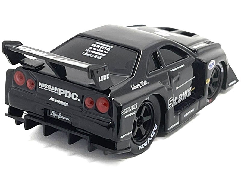 1999 NISSAN SKYLINE GT-R R34 #5 LIBERTY WALK BLACK 1/64 BY MUSCLE MACHINES 15566