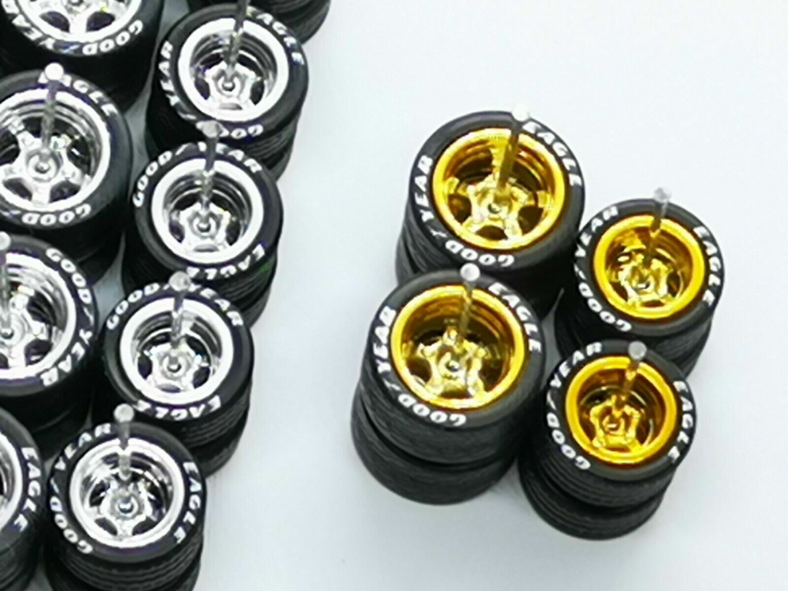 Hot Wheels ✨ GOOD YEAR ✨ 5 SPOKE Rubber Tire 12 sets Chrome Colors 10/12 MM