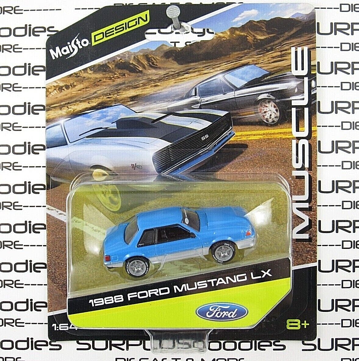 2022 Maisto Design Muscle 1:64 Light Blue 1988 FORD MUSTANG LX Foxbody Coupe