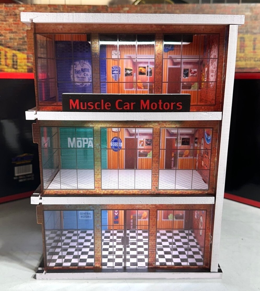 1/64 SCALE, MUSCLE CAR MOTORS SHOWROOM DIORAMA !
