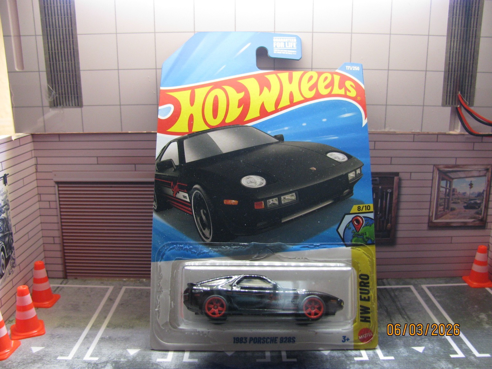 2026 Hot Wheels Black 1983 Porsche 928s HW Euro, w/Real Riders Wheel Swap