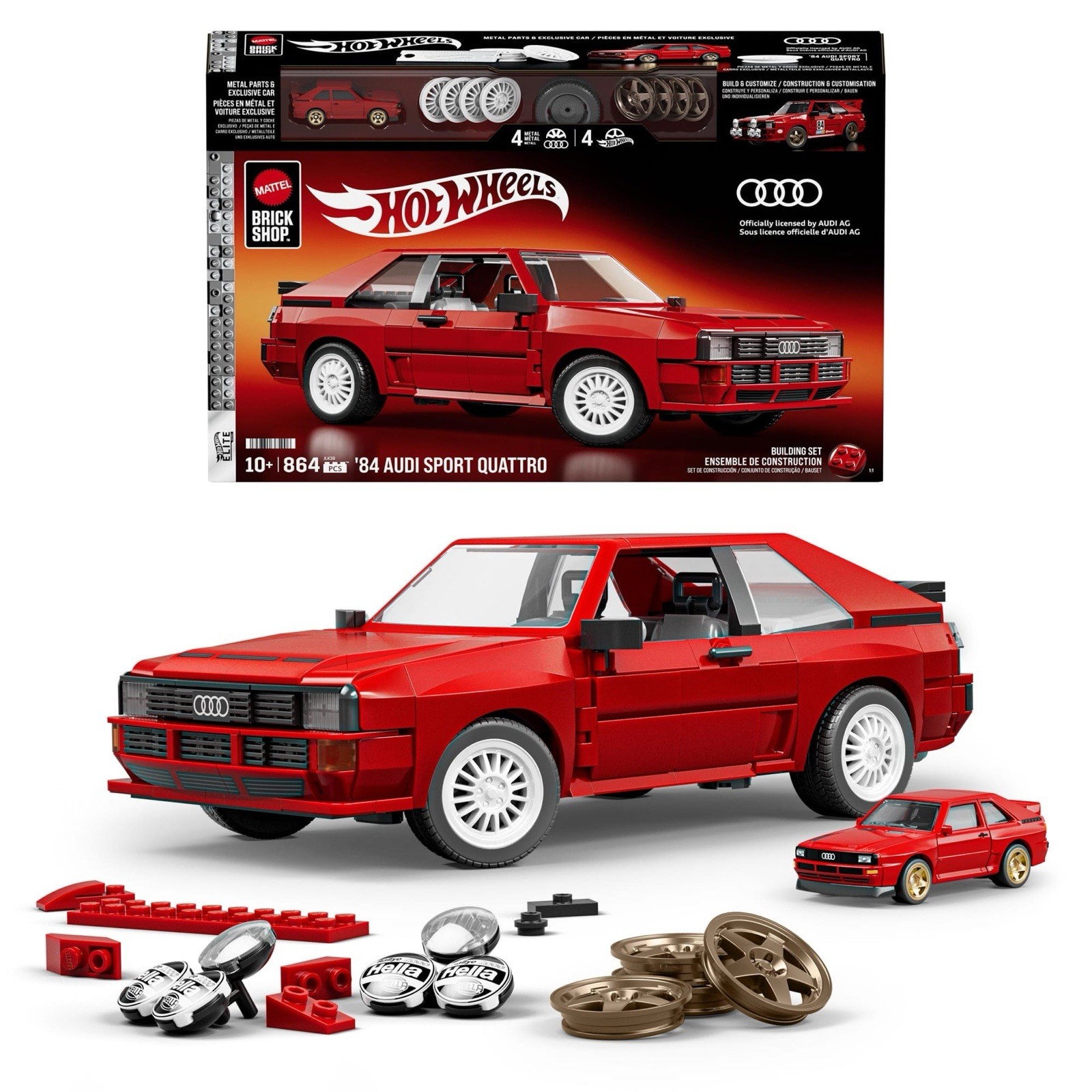 Mattel Brick Shop Hot Wheels ’84 Audi Sport Quattro 864pc Set 10+ Metal Parts